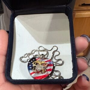 Vtg BGE Bradford Exchange 925 SS USMC "Valor Honor" Heart Pendant Necklace